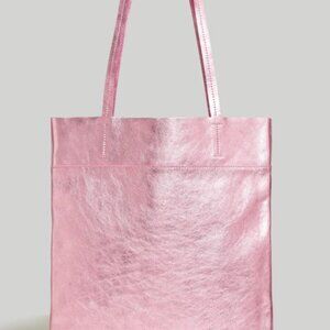 Madewell The Magazine Tote Shoulder Bag Leather Metallic Pink Laptop Bag NWT